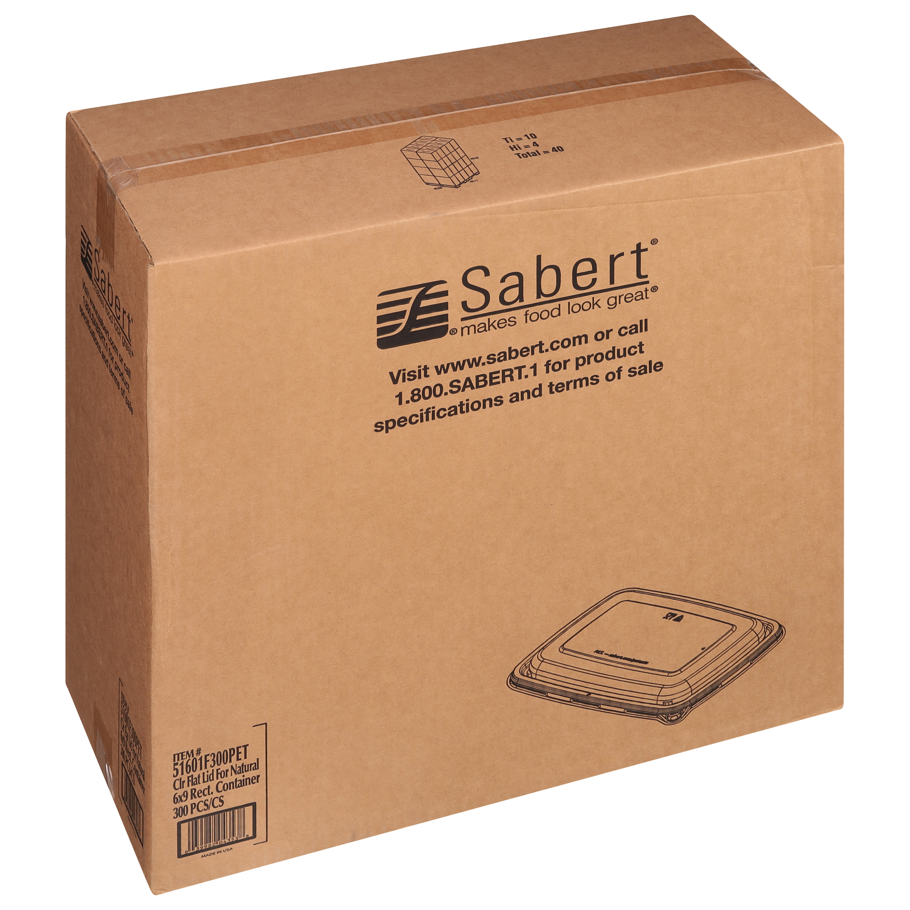 51601F300PET FLAT RECT LID F/ 20-30OZ PULP CONT 300/CS