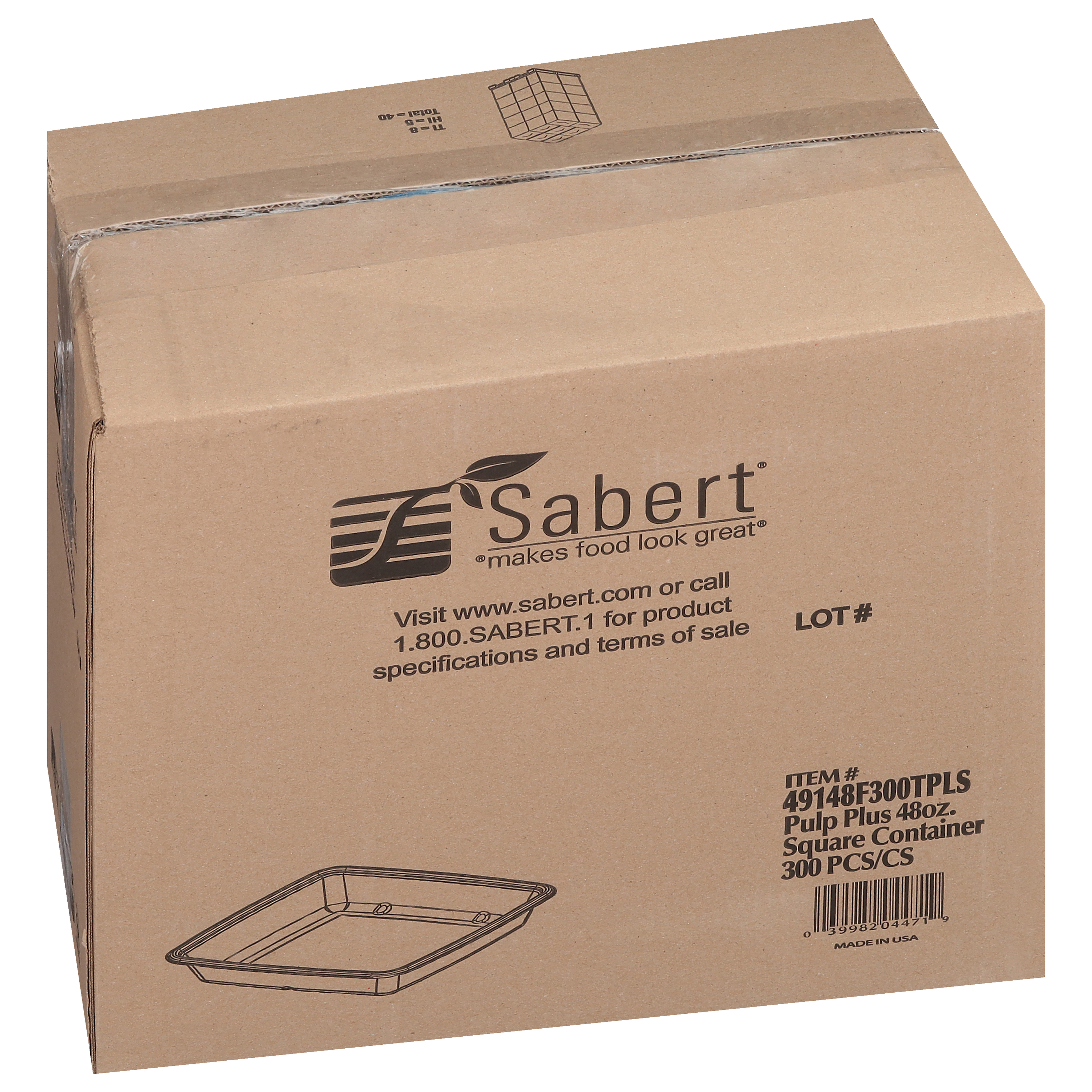 49148F300TPLS 48oz Square Pulp Container 300/cs