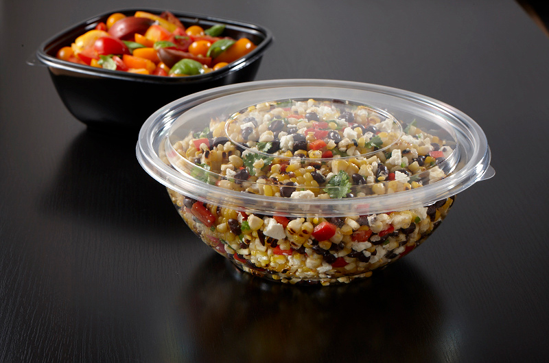 Clear 32 oz. Large Round Bowl with Clear Flat Lid | Sabert