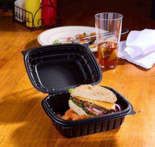Black PP 5” x 7” Rectangle Hinged Leftover Container