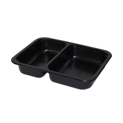 Black 27 oz. Two-Compartment Medium Rectangle Tray (15.5-11.5 oz.)