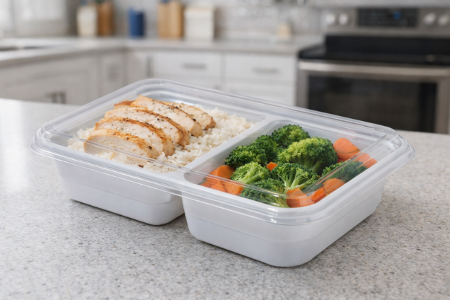 Bone White 27 oz. Two-Compartment Medium Rectangle Tray (15.5-11.5 oz.)