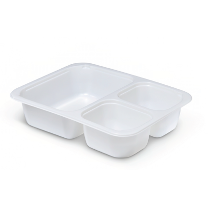 Bone White 26 oz. Three-Compartment Medium Rectangle Tray (18-4-4 oz.)