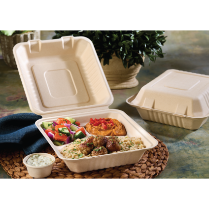 Pulp 8" x 8" Three-Compartment Hinged Container