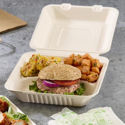 Pulp 9" x 9" Three-Compartment Hinged Container