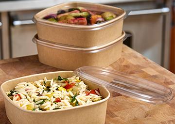 Clear Flat PET Lid For Kraft 24 oz. Square Bowl