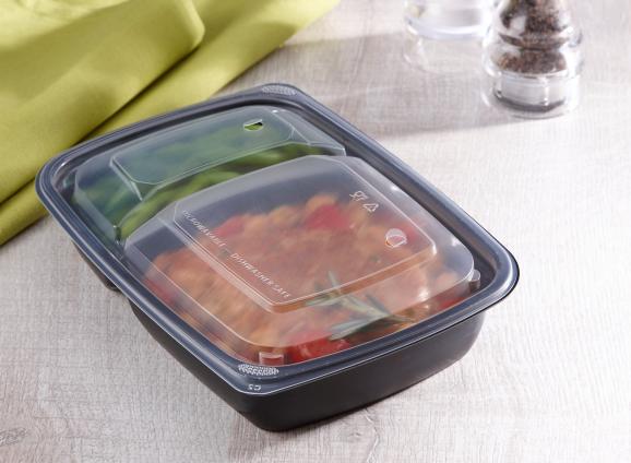 Clear Two-Compartment Dome Lid for 30 oz. Two-Compartment Small Rectangle Container
