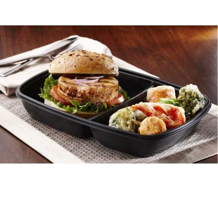 Black 43 oz. Two-Compartment Medium Rectangle Container (27-16 oz.)