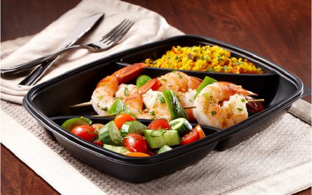 Black 35 oz. Three-Compartment Medium Rectangle Container (22-6.5-6.5 oz.)