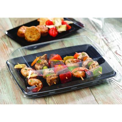 Black PP 8" x 11" Mozaïk® Rectangle Platter with Clear High Dome Lid