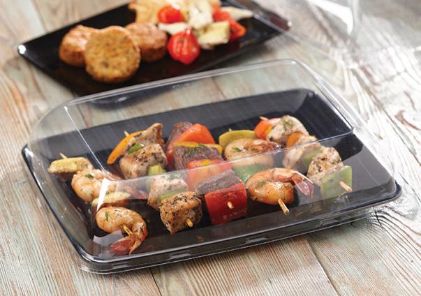 Black PP 8" x 11" Mozaïk® Rectangle Platter with Clear High Dome Lid