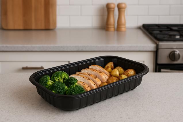 ダイエットフード Ray Black 68 oz. Large Rectangle Tray | Sabert