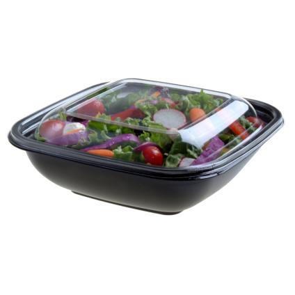 Black 32 oz. Large Square Bowl with Clear Dome Lid 