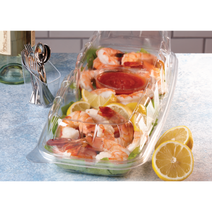 Clear Large 18" x 7" Rectangle Platter with Clear Lid Combo with Button Locks