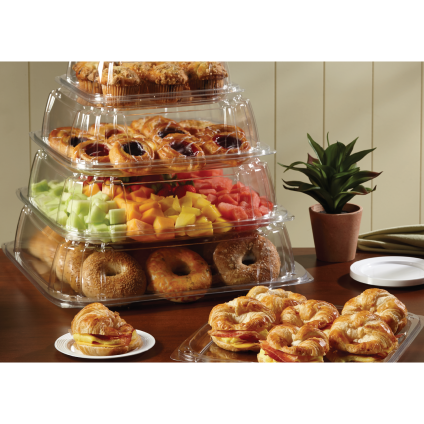 Clear 18” UltraStack® Square Platter with Clear 3” Dome Lid