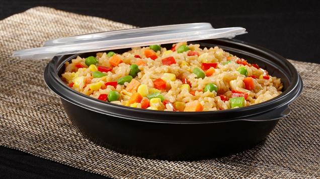 Black 24 oz. Medium Round Container with Clear Dome Lid