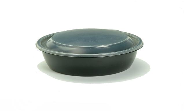 Black 32 oz. Medium Round Container with Clear Dome Lid
