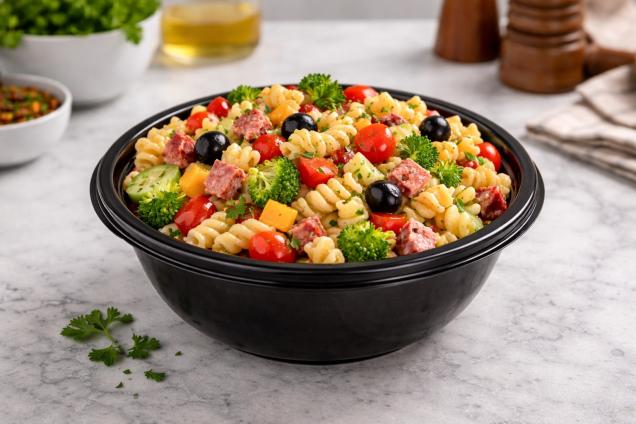 Black 16 oz. Small Round Bowl with Clear Dome Lid