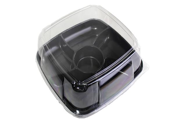 Black 12” x 12” Mozaïk® Five-Section Square Platter with Clear Dome Lid (5x15/9 oz.)