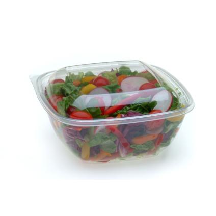 Clear 24 oz. Medium Square Bowl with Clear Dome Lid 