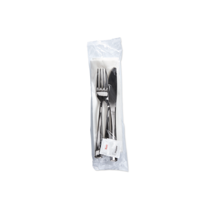 Bagged Cutlery Kit: Silver Look Fork, Knife and Spoon with Salt & Pepper and High Quality Napkin