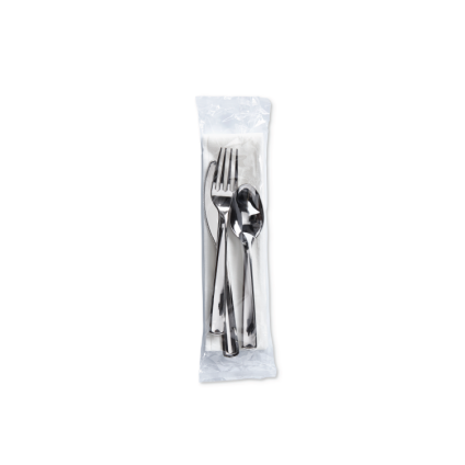 Bagged Cutlery Kit: Silver Look Fork, Knife, Spoon and Napkin