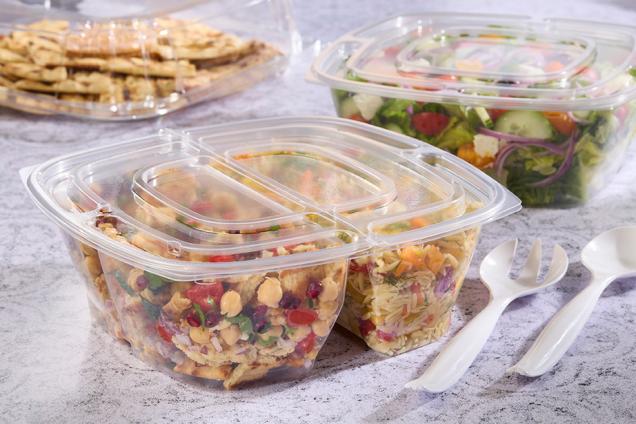 Clear PET Hinged Lid For PET 80 oz. Pop-Top Square Bowl