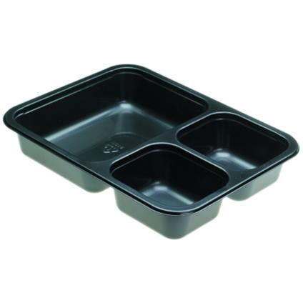 Black 24.5 oz. Three-Compartment Medium Rectangle Tray (16.5-4-4 oz.)