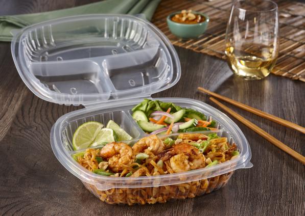 Classic Clear 9” x 9” Three-Compartment Hinged Square Container