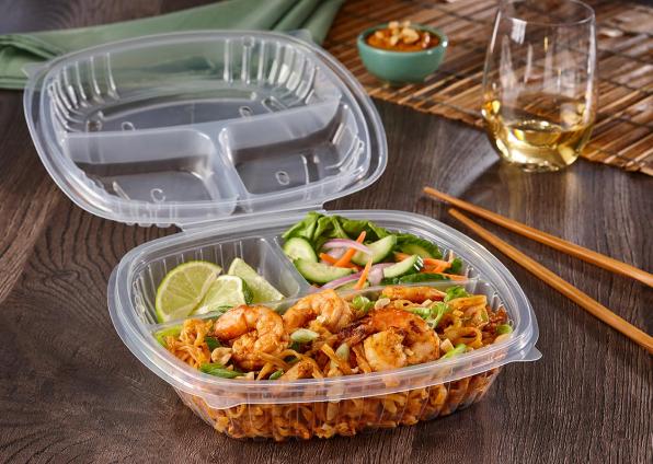 Classic Clear 9” x 9” Three-Compartment Hinged Square Container