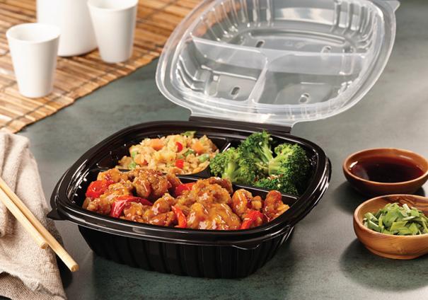 Classic Dual Color 9"x9" Three-Compartment Hinged Square Container