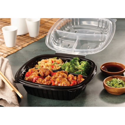 Classic Dual Color 8"x 8" Three-Compartment Hinged Square Container