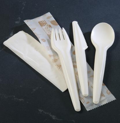 Natural EcoEdge™ Paper Cutlery Kit: Fork, Knife, Spoon and Napkin