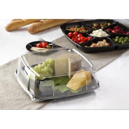 Black PP 10.7" Mozaïk® Square Platter with Clear PET Dome Lid