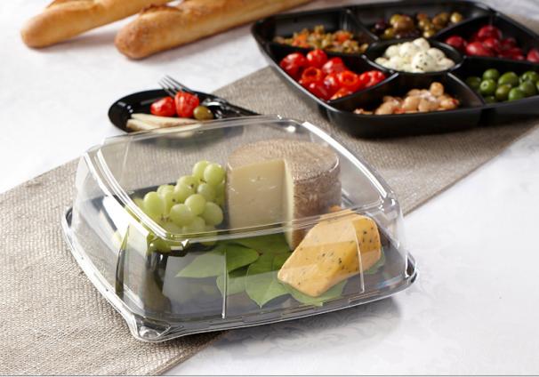 Black PP 10.7" Mozaïk® Square Platter with Clear PET Dome Lid