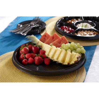 Black 12" Nova Plus Round Platter with Clear Low Dome Lid