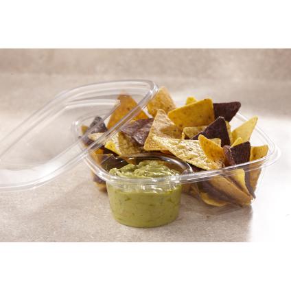Clear 32 oz. Square Container with 4.5 oz. Dip Cup Compartment and Clear Flat Lid