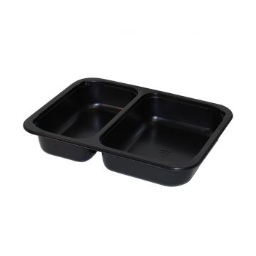 Black 27 oz. Two-Compartment Medium Rectangle Tray (15.5-11.5 oz