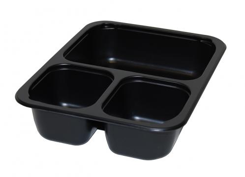 Black 26 oz. Three-Compartment Medium Rectangle Tray (18-4-4 oz