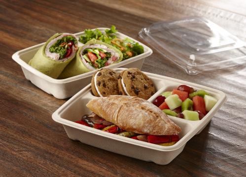 Pulp 32 oz. Three-Compartment Square Container (16-8-8 oz.) | Sabert