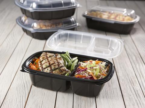 Restaurant Clear&White 2-Section Rectangle To-Go Containers 2x6x9 #LT-32  35/pack