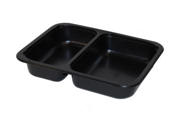 CPET top seal meal tray 2 compartments black 225x175x43mm