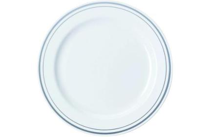 White 7.5" Round Plate with Silver Decorative Rings