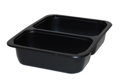 Black 36 oz. Two-Compartment Medium Rectangle Tray (21-15 oz.)