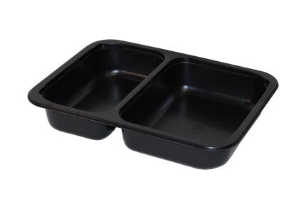Black 27 oz. Two-Compartment Medium Rectangle Tray (15.5-11.5 oz.)