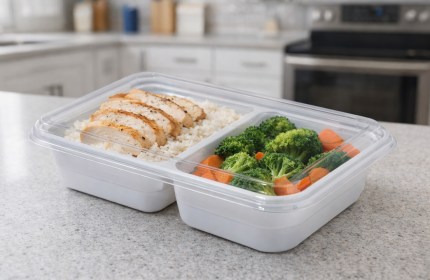 Bone White 27 oz. Two-Compartment Medium Rectangle Tray (15.5-11.5 oz.)