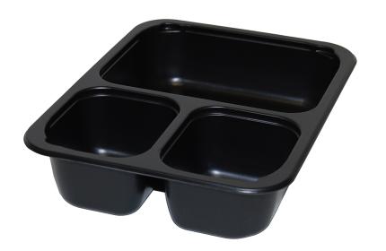 Black 26 oz. Three-Compartment Medium Rectangle Tray (18-4-4 oz.)