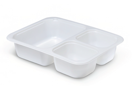 Bone White 26 oz. Three-Compartment Medium Rectangle Tray (18-4-4 oz.)