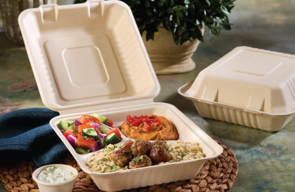 Pulp 8" x 8" Three-Compartment Hinged Container