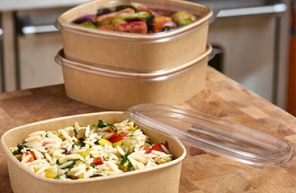 Clear Flat PET Lid For Kraft 24 oz. Square Bowl